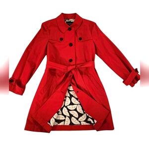 HOBBS LONDON Red Trench Coat with Belt. Umbrella lined. Size 12 UK/ 8 US
